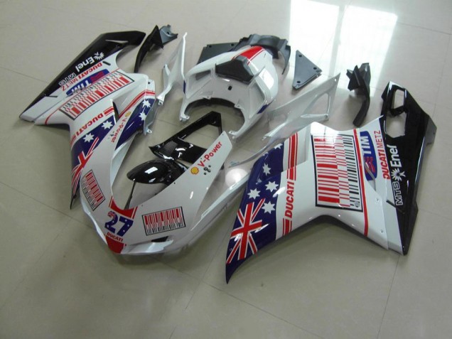 Blanc Bleu Rouge Carénage Ducati 848 1098 1198 2007-2014 Blanc Bleu Rouge Carénage Ducati 848 1098 1198 2007-2014