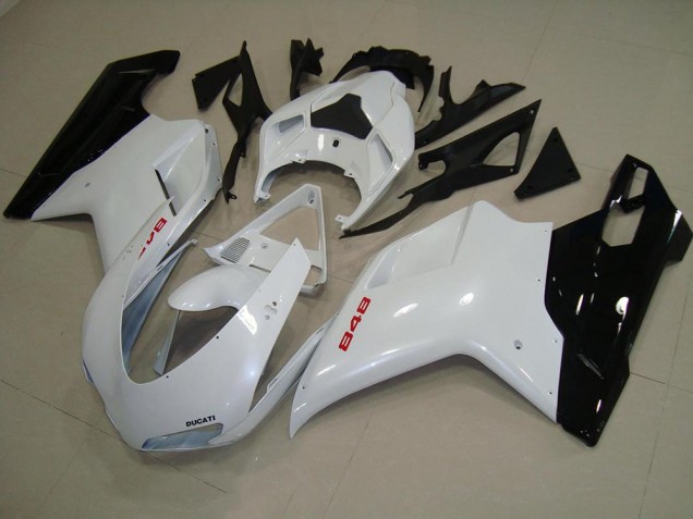 Blanc Nacré Noir Carénage Ducati 848 1098 1198 2007-2014 Blanc Nacré Noir Carénage Ducati 848 1098 1198 2007-2014