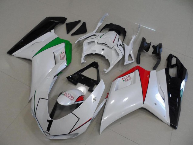 Blanc Nacré avec Italy Flag Carénage Ducati 848 1098 1198 2007-2014 Blanc Nacré avec Italy Flag Carénage Ducati 848 1098 1198 2007-2014