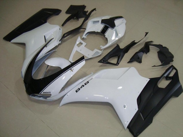 Blanc Noir Mat Carénage Ducati 848 1098 1198 2007-2014 Blanc Noir Mat Carénage Ducati 848 1098 1198 2007-2014