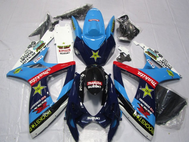 Bleu Blanc Rockstar Makita Carénage GSXR 600 K6 2006-2007 Bleu Blanc Rockstar Makita Carénage GSXR 600 K6 2006-2007