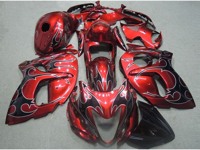 Rouge avec Noir Flamme Carénage GSXR 1300 Hayabusa 1996-2007 Rouge avec Noir Flamme Carénage GSXR 1300 Hayabusa 1996-2007